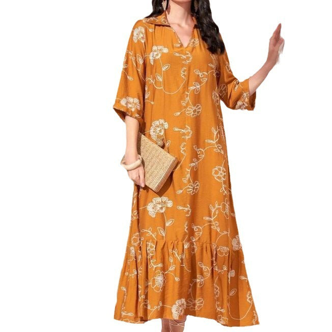Elegant Style Printed Loose Casual Dress for Women