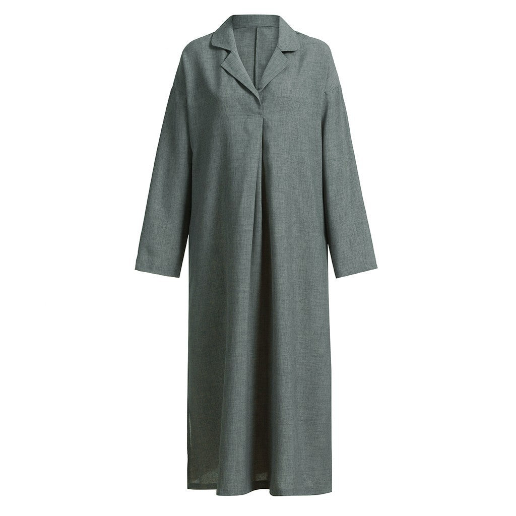Women Dress Loose Casual Ankle Length Office Lady Dress Solid Lantern Sleeve Bohemian Loose Waist Women Dress