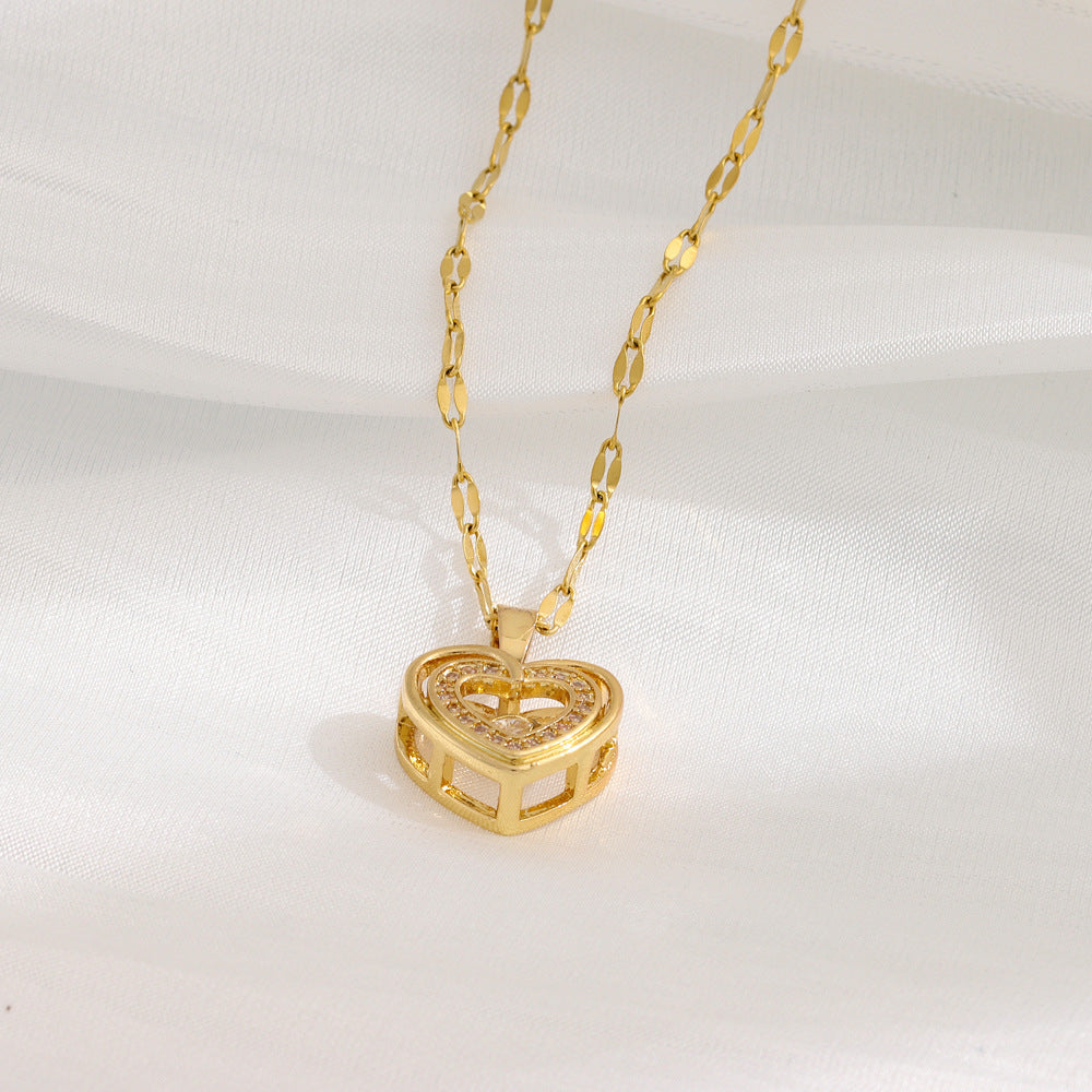 Double-layer Love Necklace With Rhinestones Titanium Steel Pendant Fashion Jewelry For Woman