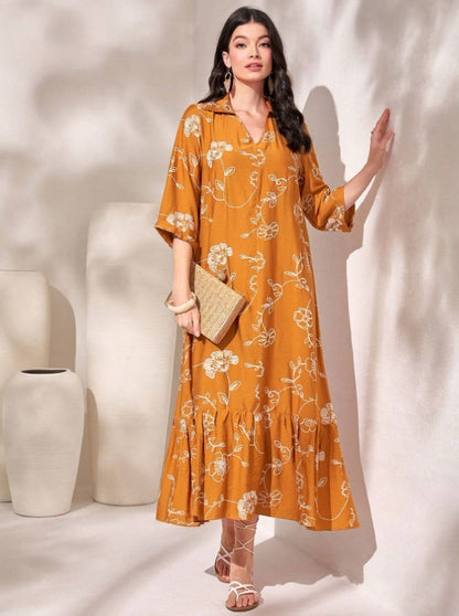 Elegant Style Printed Loose Casual Dress for Women