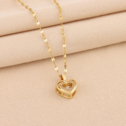 Double-layer Love Necklace With Rhinestones Titanium Steel Pendant Fashion Jewelry For Woman