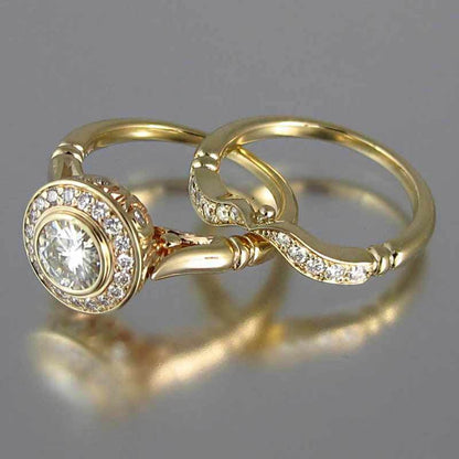 Gold Exquisite Micro-inlaid Ring Set for women
