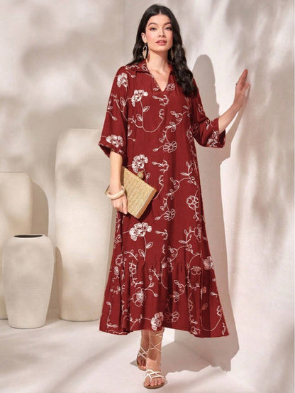 Elegant Style Printed Loose Casual Dress for Women
