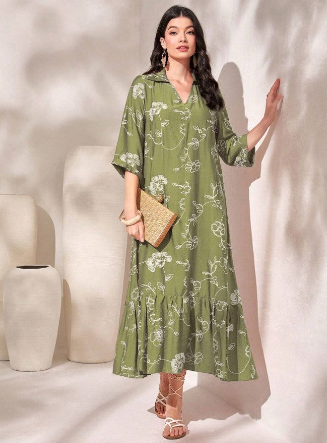Elegant Style Printed Loose Casual Dress for Women