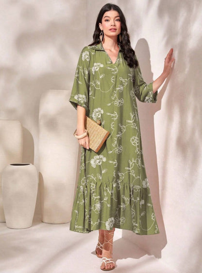 Elegant Style Printed Loose Casual Dress for Women