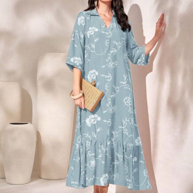 Elegant Style Printed Loose Casual Dress for Women